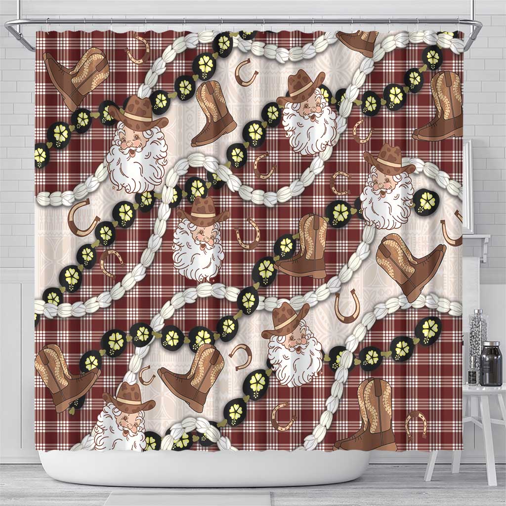 Cowboy Hawaii Mele Kalikimaka Shower Curtain Paniolo Kukui Nut Pikake Lei Burgundy Version - Polynesian Pride