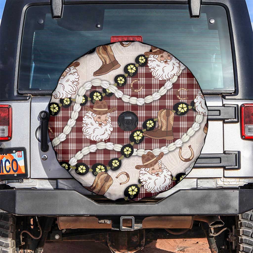 Cowboy Hawaii Mele Kalikimaka Spare Tire Cover Paniolo Kukui Nut Pikake Lei Burgundy Version - Polynesian Pride