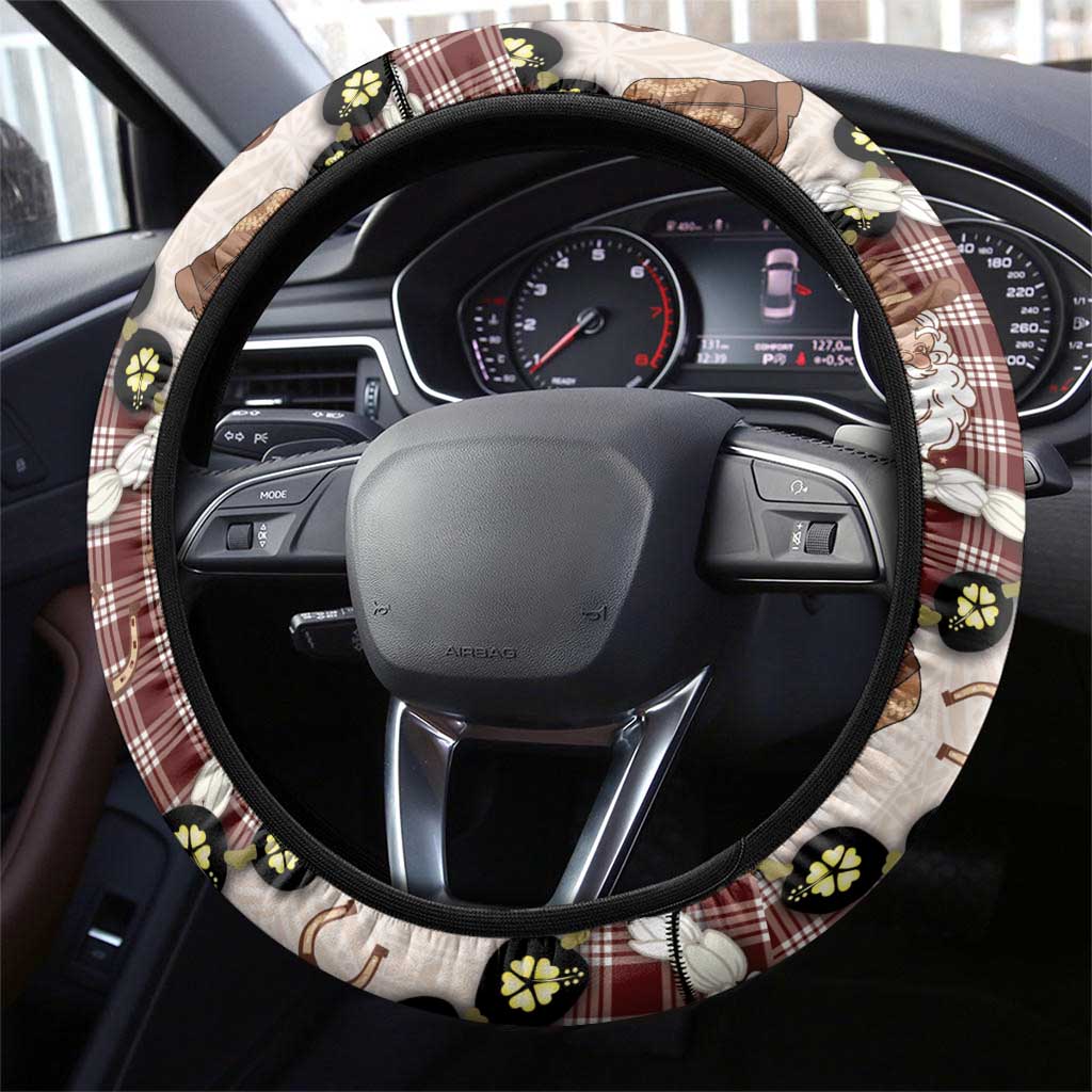 Cowboy Hawaii Mele Kalikimaka Steering Wheel Cover Paniolo Kukui Nut Pikake Lei Burgundy Version - Polynesian Pride