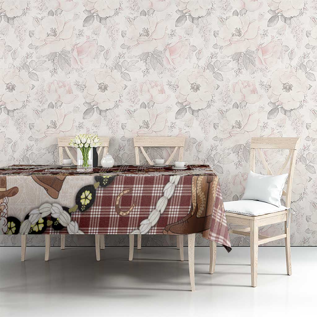 Cowboy Hawaii Mele Kalikimaka Tablecloth Paniolo Kukui Nut Pikake Lei Burgundy Version - Polynesian Pride