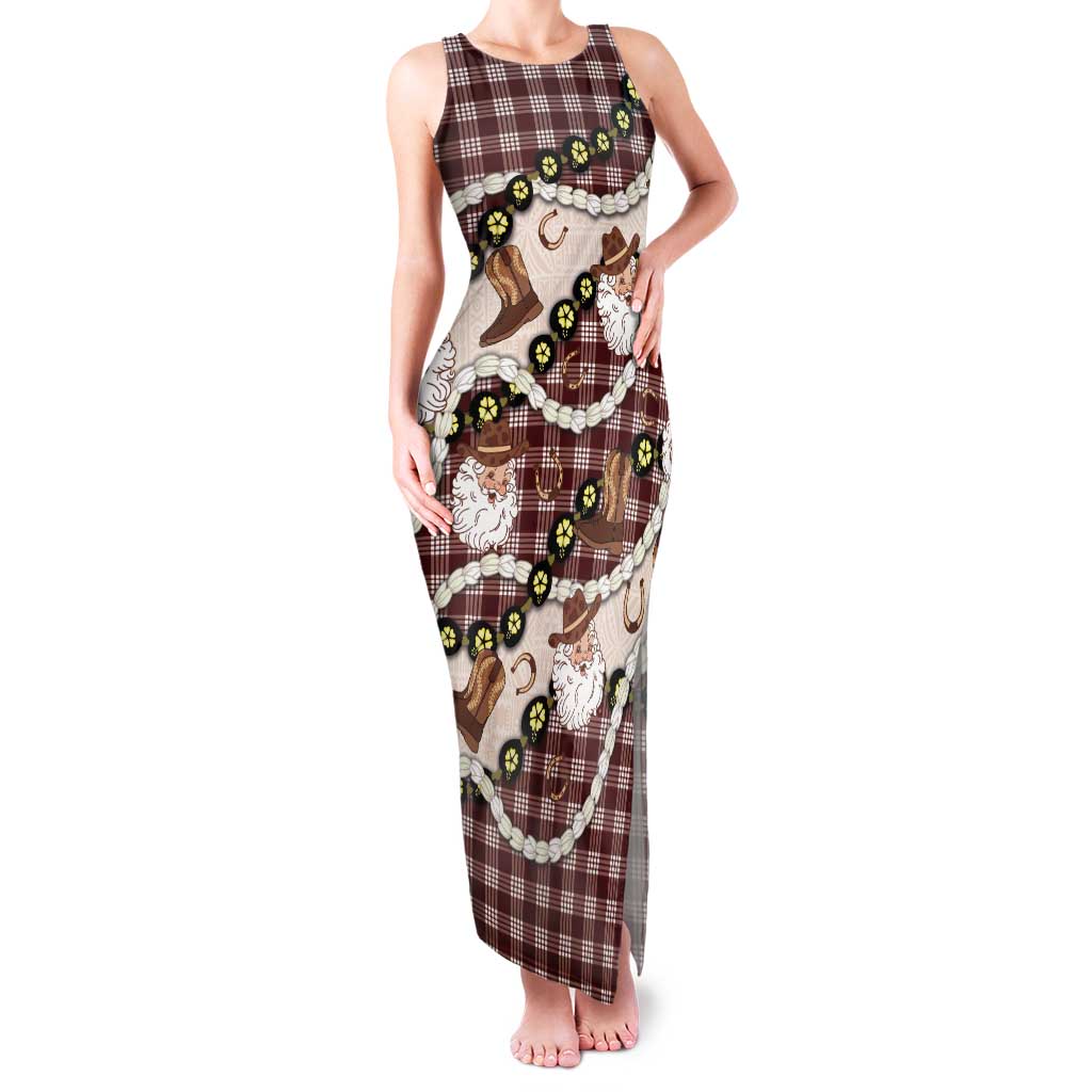 Cowboy Hawaii Mele Kalikimaka Tank Maxi Dress Paniolo Kukui Nut Pikake Lei Burgundy Version - Polynesian Pride