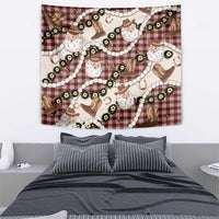 Cowboy Hawaii Mele Kalikimaka Tapestry Paniolo Kukui Nut Pikake Lei Burgundy Version - Polynesian Pride