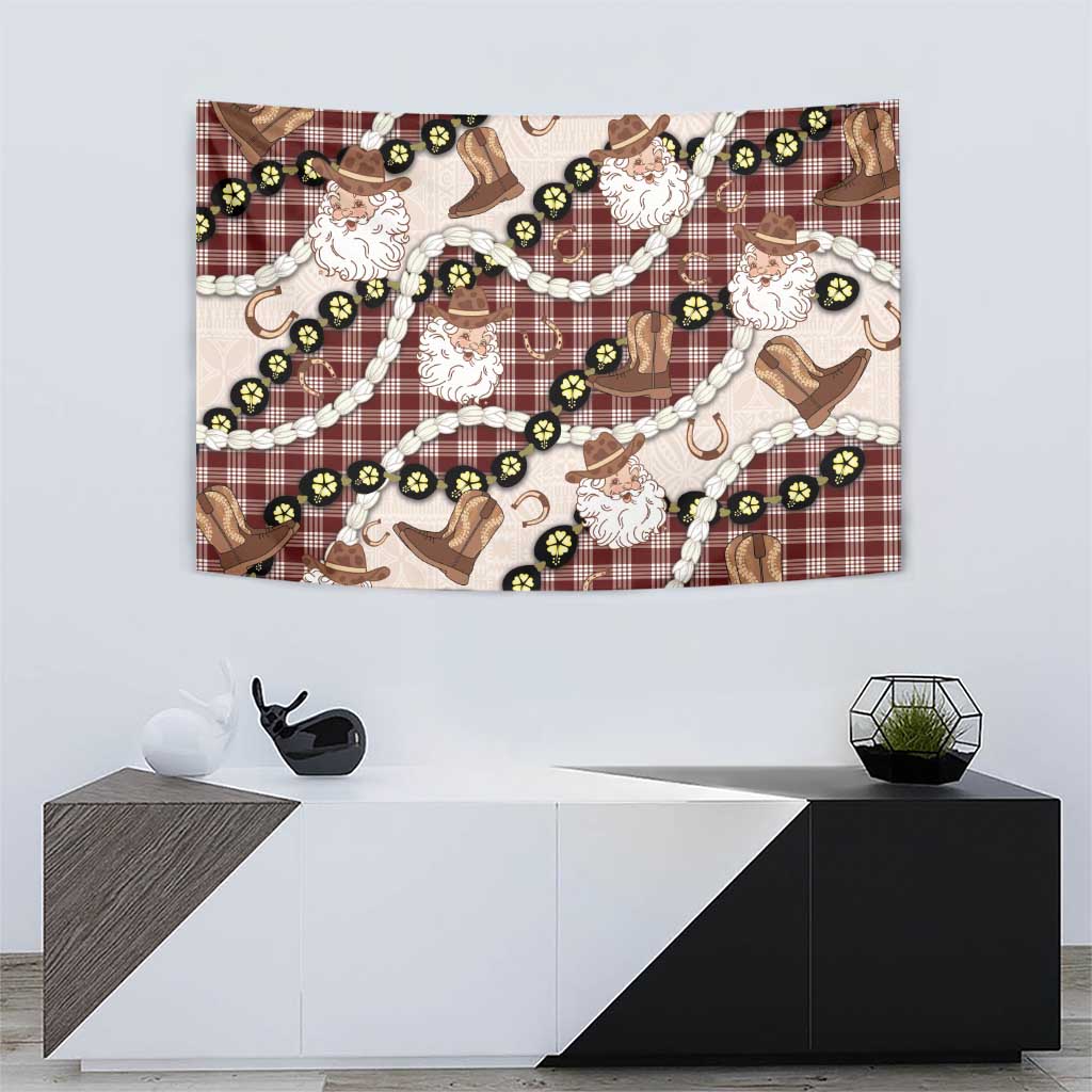 Cowboy Hawaii Mele Kalikimaka Tapestry Paniolo Kukui Nut Pikake Lei Burgundy Version - Polynesian Pride
