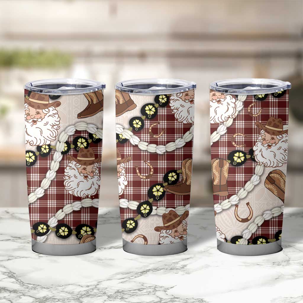 Cowboy Hawaii Mele Kalikimaka Tumbler Cup Paniolo Kukui Nut Pikake Lei Burgundy Version - Polynesian Pride