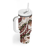 Cowboy Hawaii Mele Kalikimaka Tumbler With Handle Paniolo Kukui Nut Pikake Lei Burgundy Version - Polynesian Pride