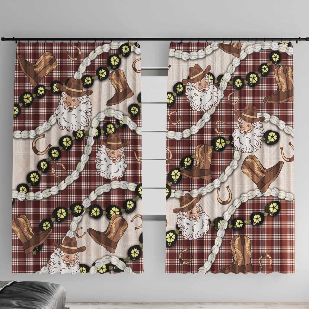 Cowboy Hawaii Mele Kalikimaka Window Curtain Paniolo Kukui Nut Pikake Lei Burgundy Version - Polynesian Pride