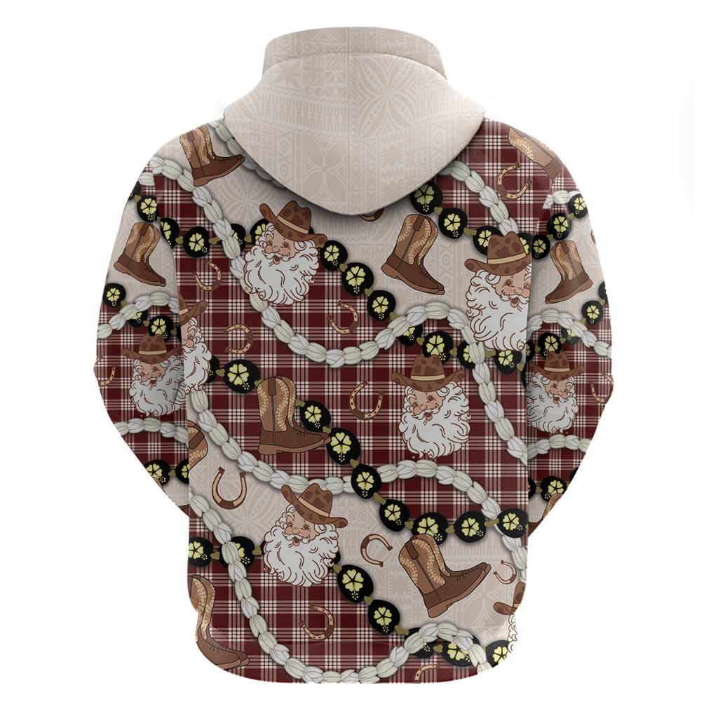 Cowboy Hawaii Mele Kalikimaka Zip Hoodie Paniolo Kukui Nut Pikake Lei Burgundy Version - Polynesian Pride