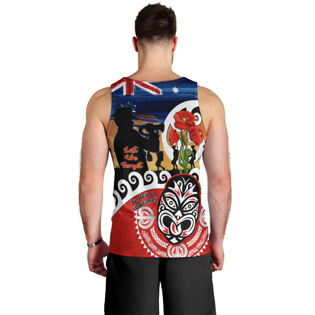 New Zealand Waitangi And ANZAC Day Men Tank Top Aotearoa Maori Tiki With Last Post LT14 - Polynesian Pride