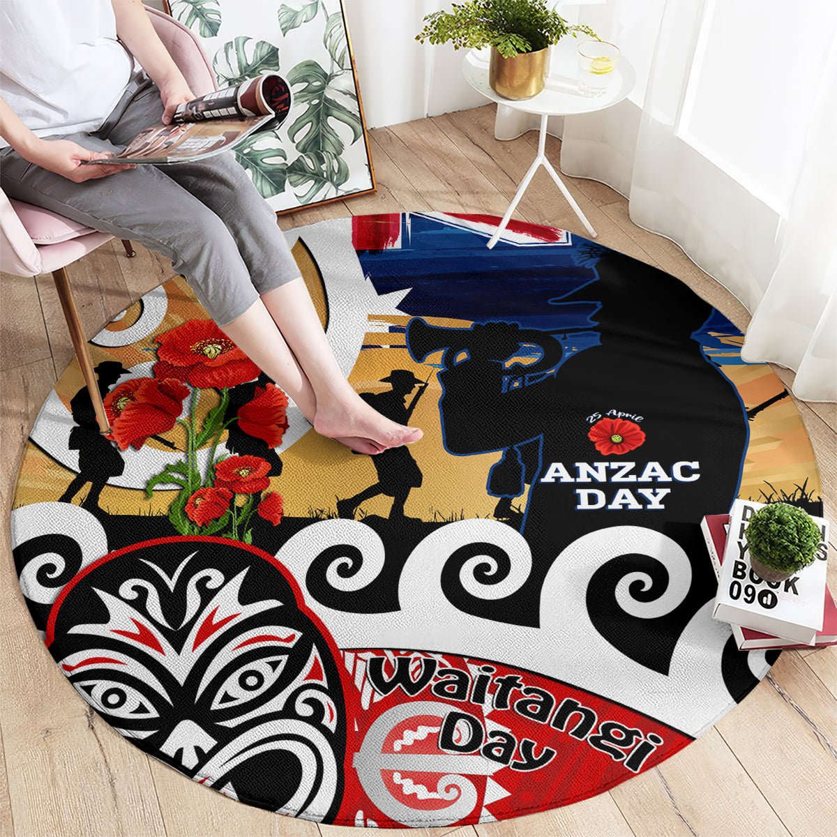 New Zealand Waitangi And ANZAC Day Round Carpet Aotearoa Maori Tiki With Last Post LT14 - Polynesian Pride
