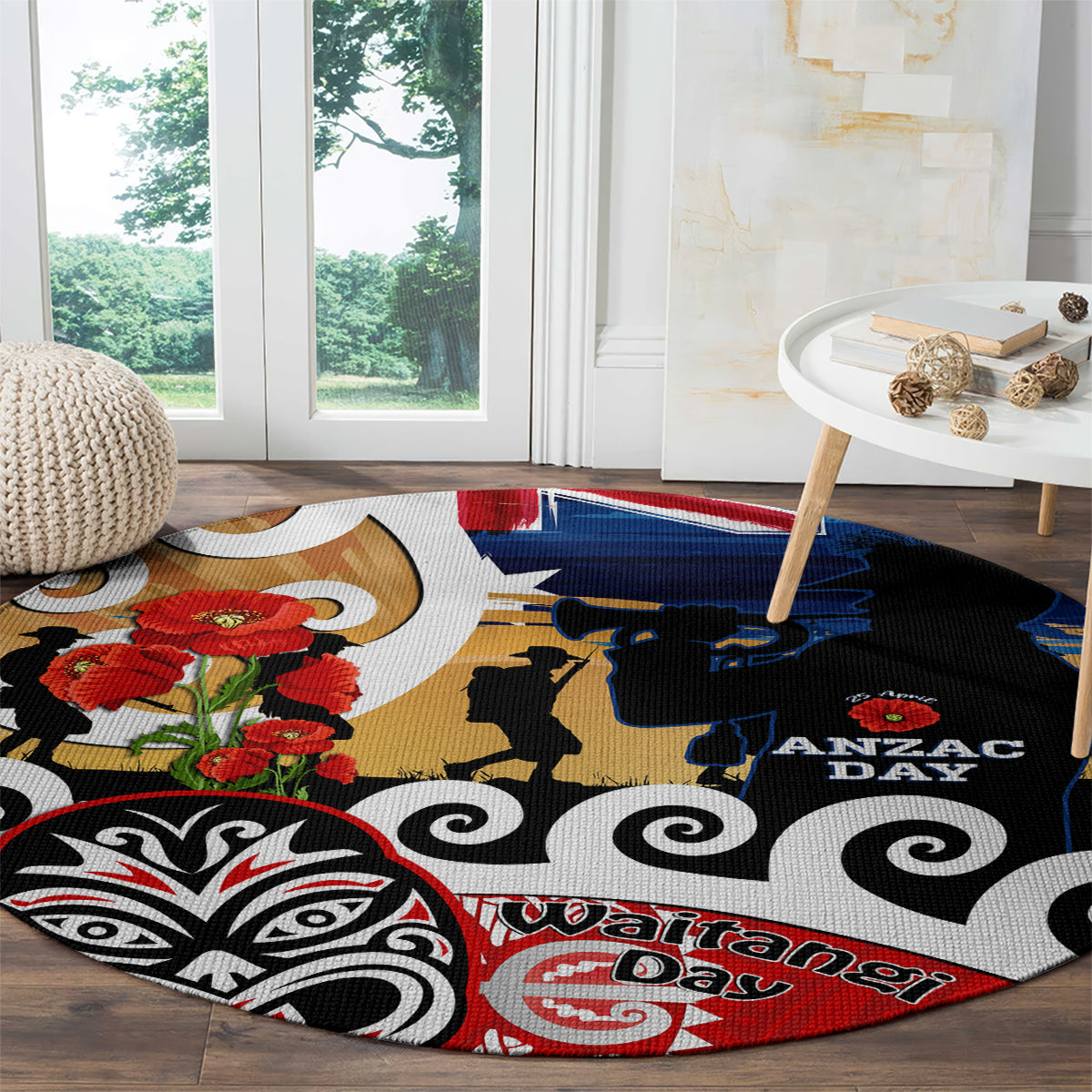 New Zealand Waitangi And ANZAC Day Round Carpet Aotearoa Maori Tiki With Last Post LT14 - Polynesian Pride