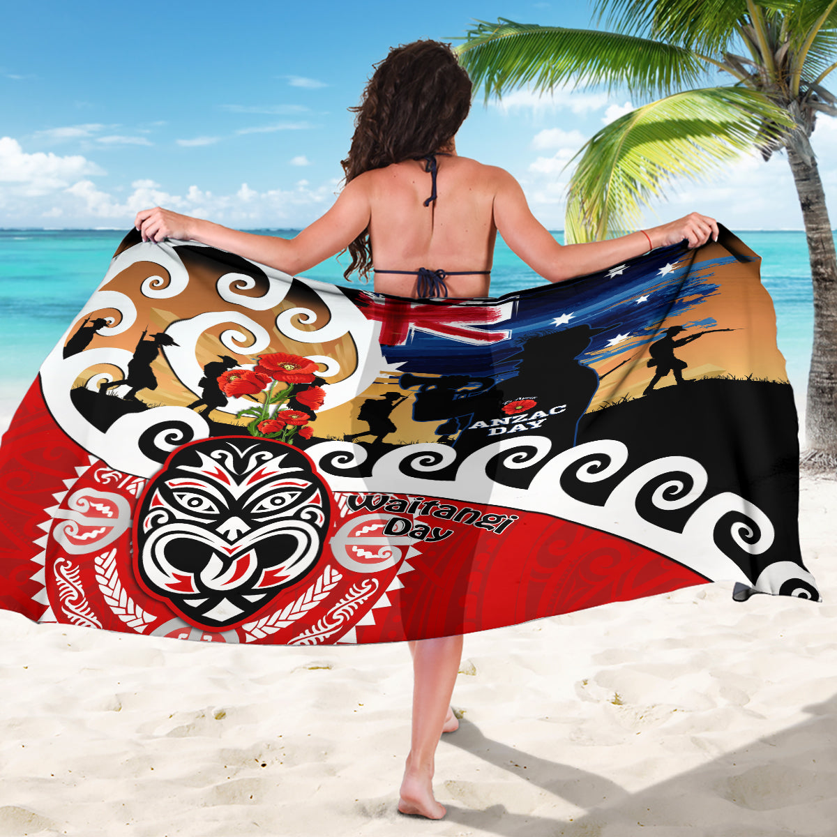 New Zealand Waitangi And ANZAC Day Sarong Aotearoa Maori Tiki With Last Post LT14 - Polynesian Pride
