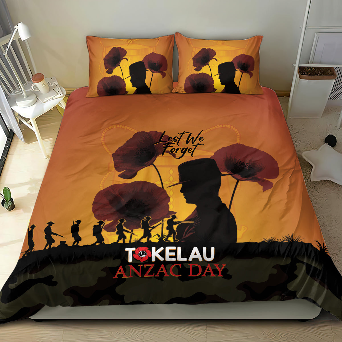 Tokelau ANZAC Day Bedding Set Camouflage With Poppies Lest We Forget LT14 - Polynesian Pride