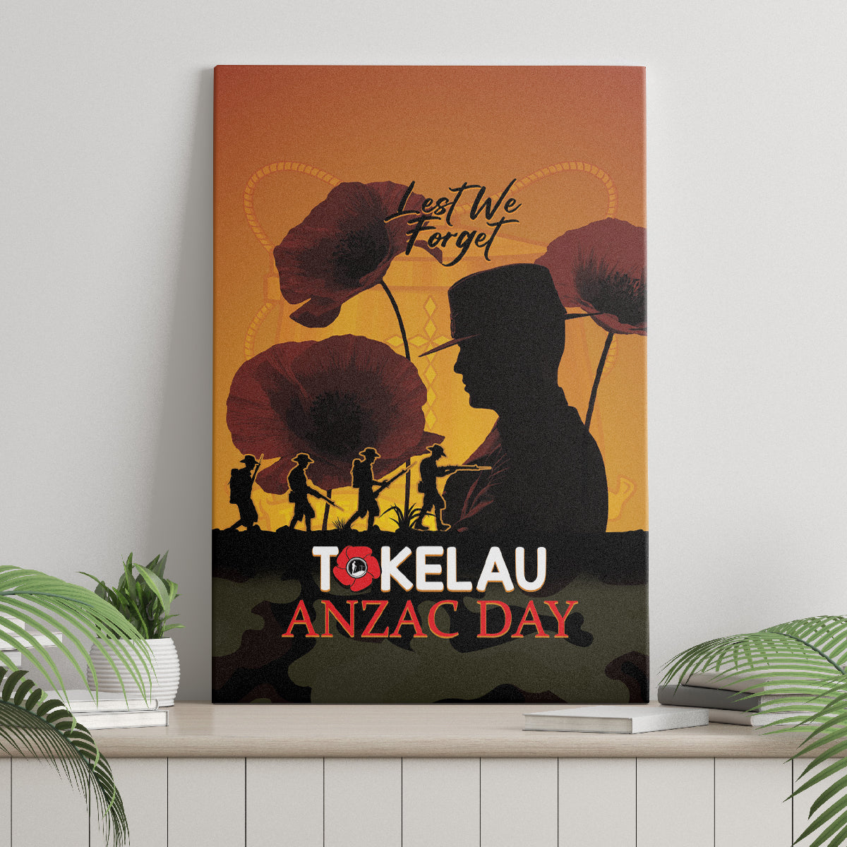 Tokelau ANZAC Day Canvas Wall Art Camouflage With Poppies Lest We Forget LT14 - Polynesian Pride