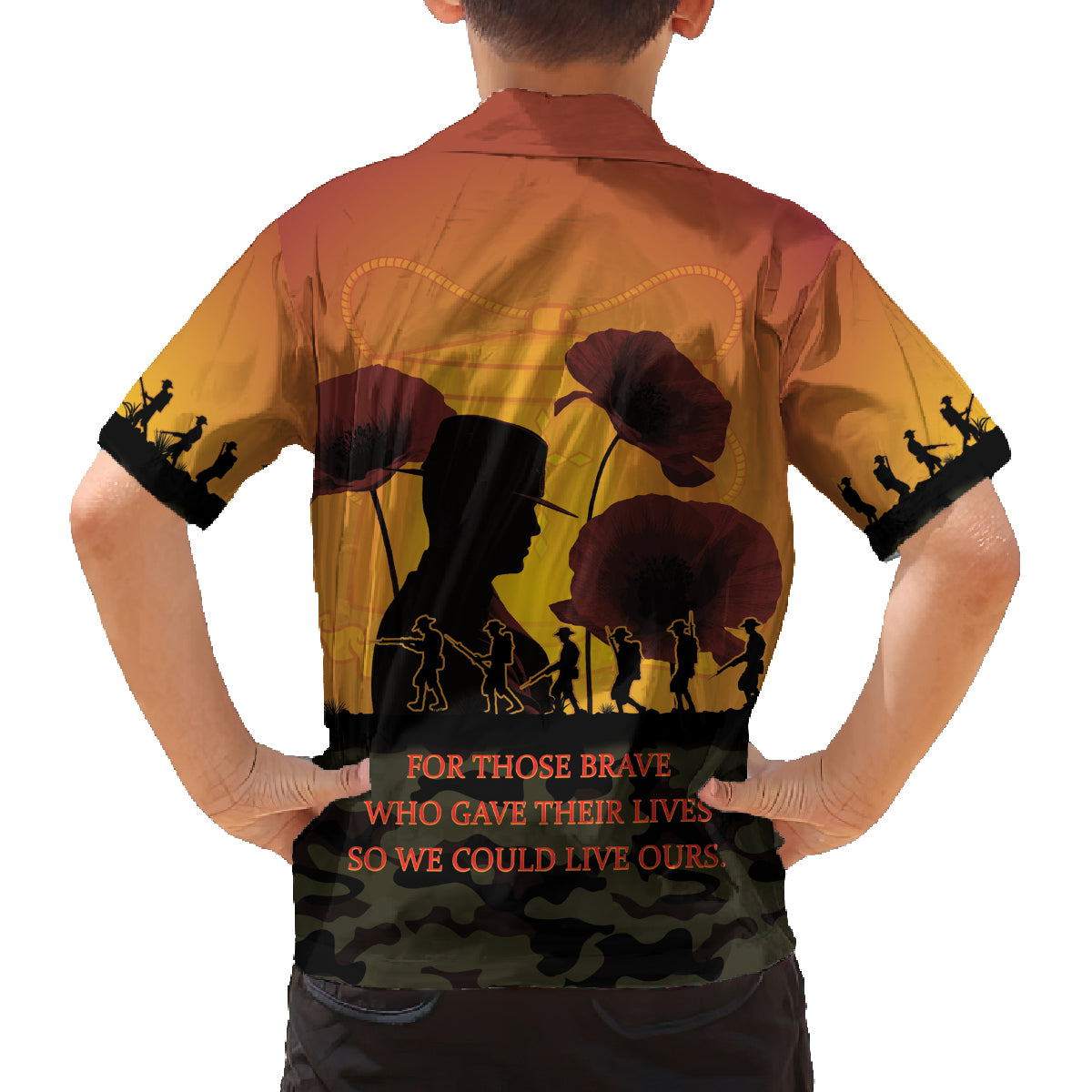 Tokelau ANZAC Day Family Matching Off Shoulder Maxi Dress and Hawaiian Shirt Camouflage With Poppies Lest We Forget LT14 - Polynesian Pride