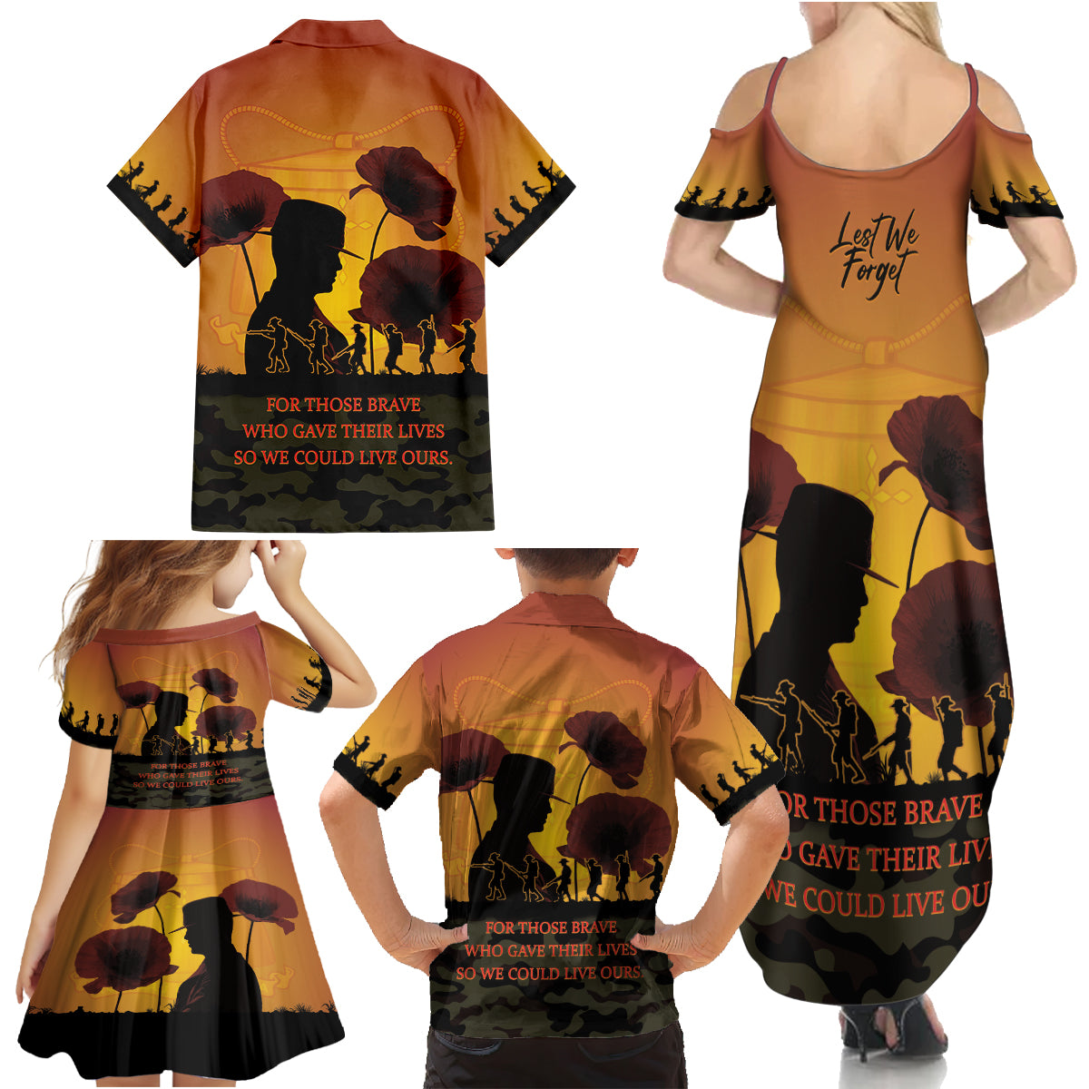 Tokelau ANZAC Day Family Matching Summer Maxi Dress and Hawaiian Shirt Camouflage With Poppies Lest We Forget LT14 - Polynesian Pride