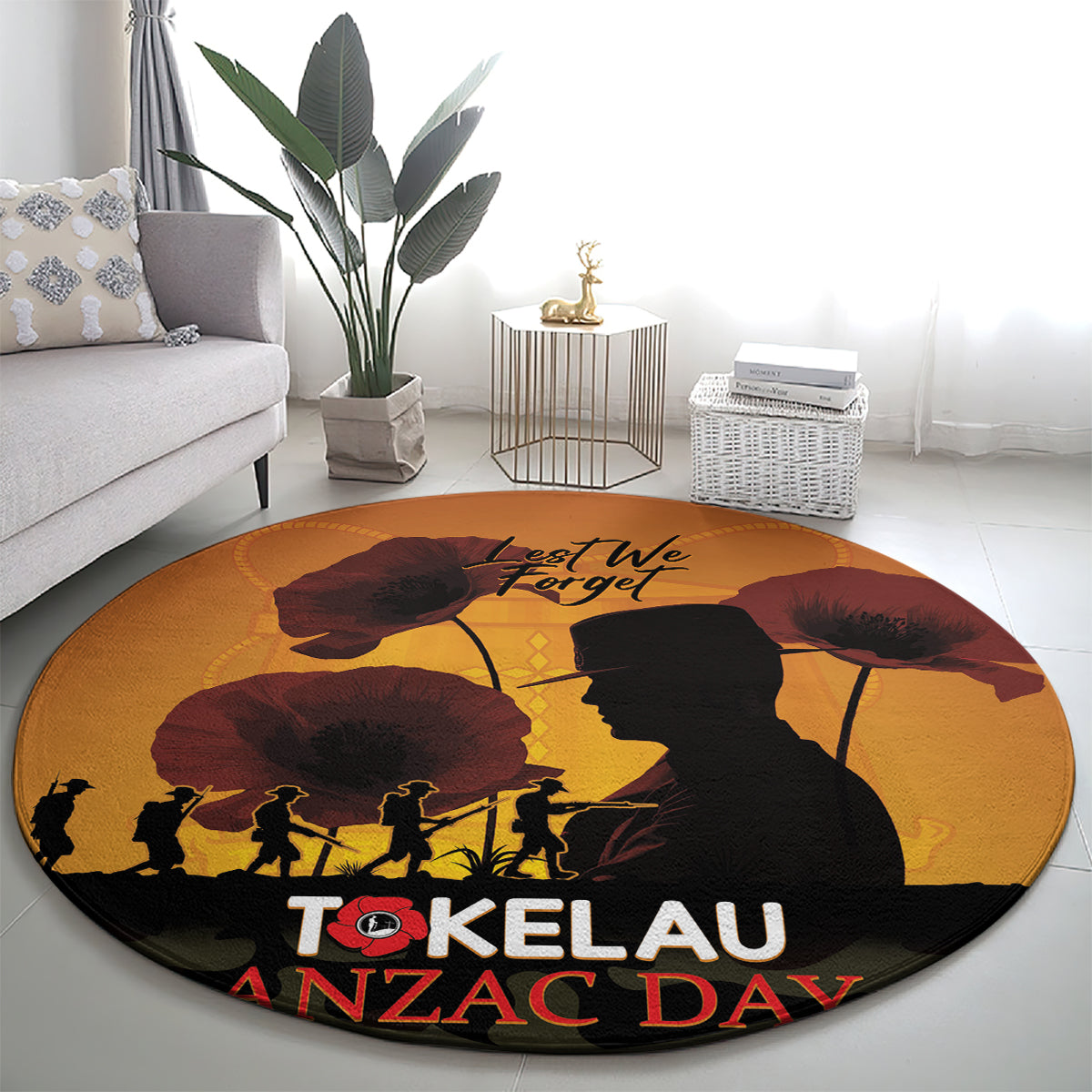 Tokelau ANZAC Day Round Carpet Camouflage With Poppies Lest We Forget LT14 - Polynesian Pride