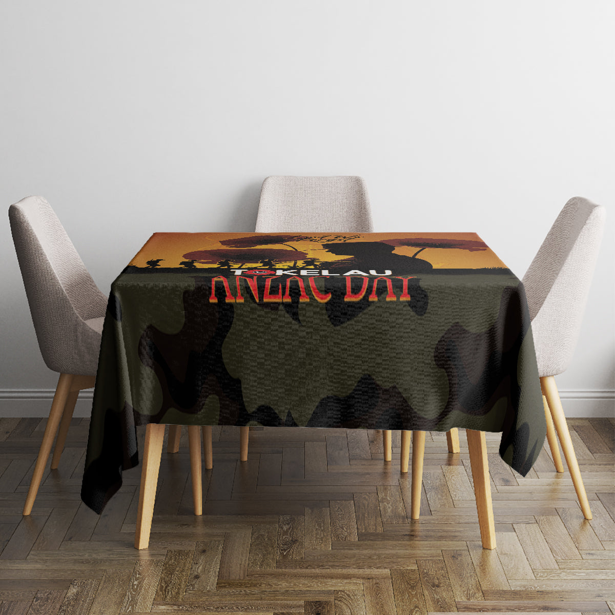 Tokelau ANZAC Day Tablecloth Camouflage With Poppies Lest We Forget LT14 - Polynesian Pride