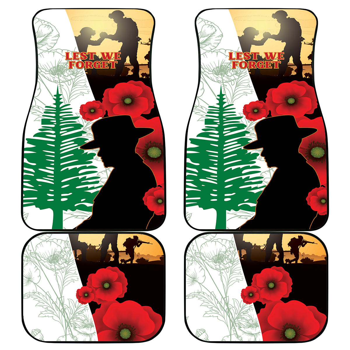 Norfolk Island ANZAC Day Car Mats Pine Tree With Poppies Lest We Forget LT14 - Polynesian Pride