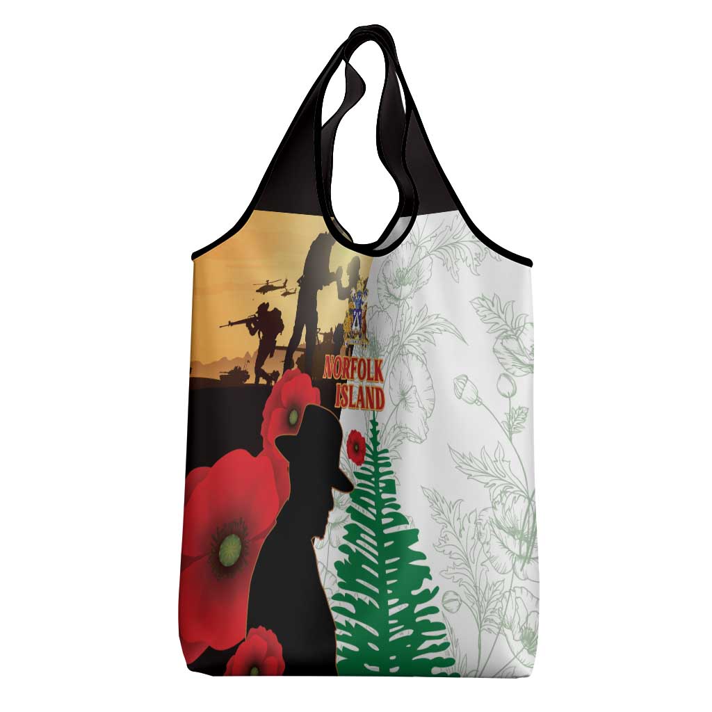 Norfolk Island ANZAC Day Grocery Bag Pine Tree With Poppies Lest We Forget