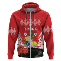 Tonga ANZAC Day Hoodie Camouflage With Poppies Lest We Forget LT14 Zip Hoodie Red - Polynesian Pride