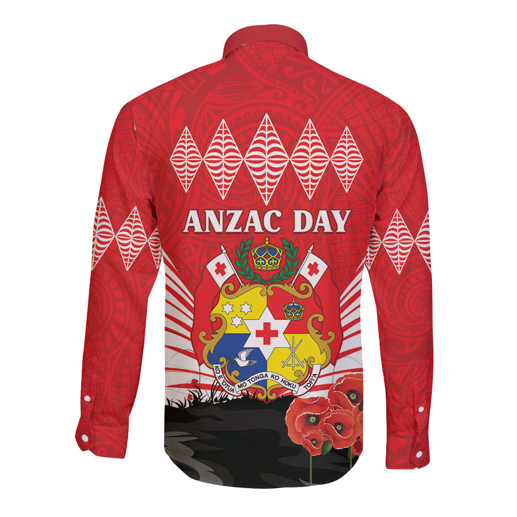 Tonga ANZAC Day Long Sleeve Button Shirt Camouflage With Poppies Lest We Forget LT14 - Polynesian Pride