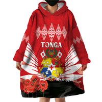 Tonga ANZAC Day Wearable Blanket Hoodie Camouflage With Poppies Lest We Forget LT14 - Polynesian Pride