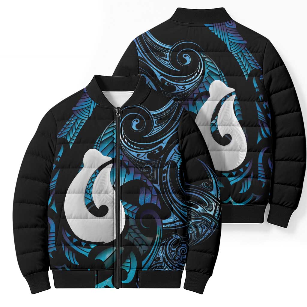 Hei Matau New Zealand Matariki Bomber Puffer Jacket NZ Fish Hook Maori Art
