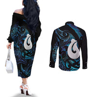 Hei Matau New Zealand Matariki Couples Matching Off The Shoulder Long Sleeve Dress and Long Sleeve Button Shirt NZ Fish Hook Maori Art