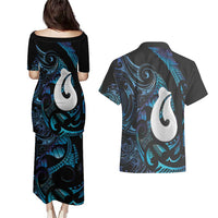 Hei Matau New Zealand Matariki Couples Matching Puletasi and Hawaiian Shirt NZ Fish Hook Maori Art