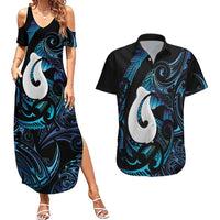 Hei Matau New Zealand Matariki Couples Matching Summer Maxi Dress and Hawaiian Shirt NZ Fish Hook Maori Art