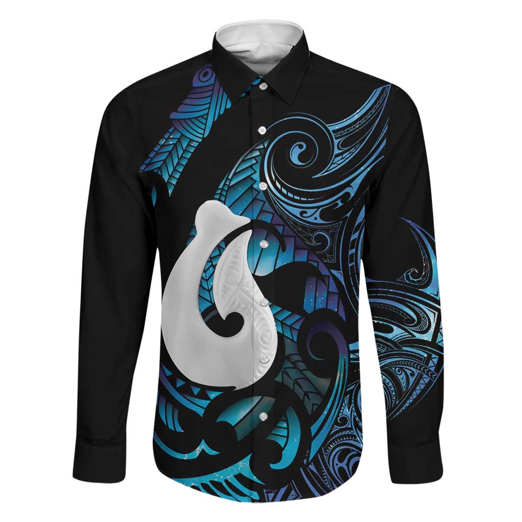 Hei Matau New Zealand Matariki Family Matching Long Sleeve Bodycon Dress and Hawaiian Shirt NZ Fish Hook Maori Art