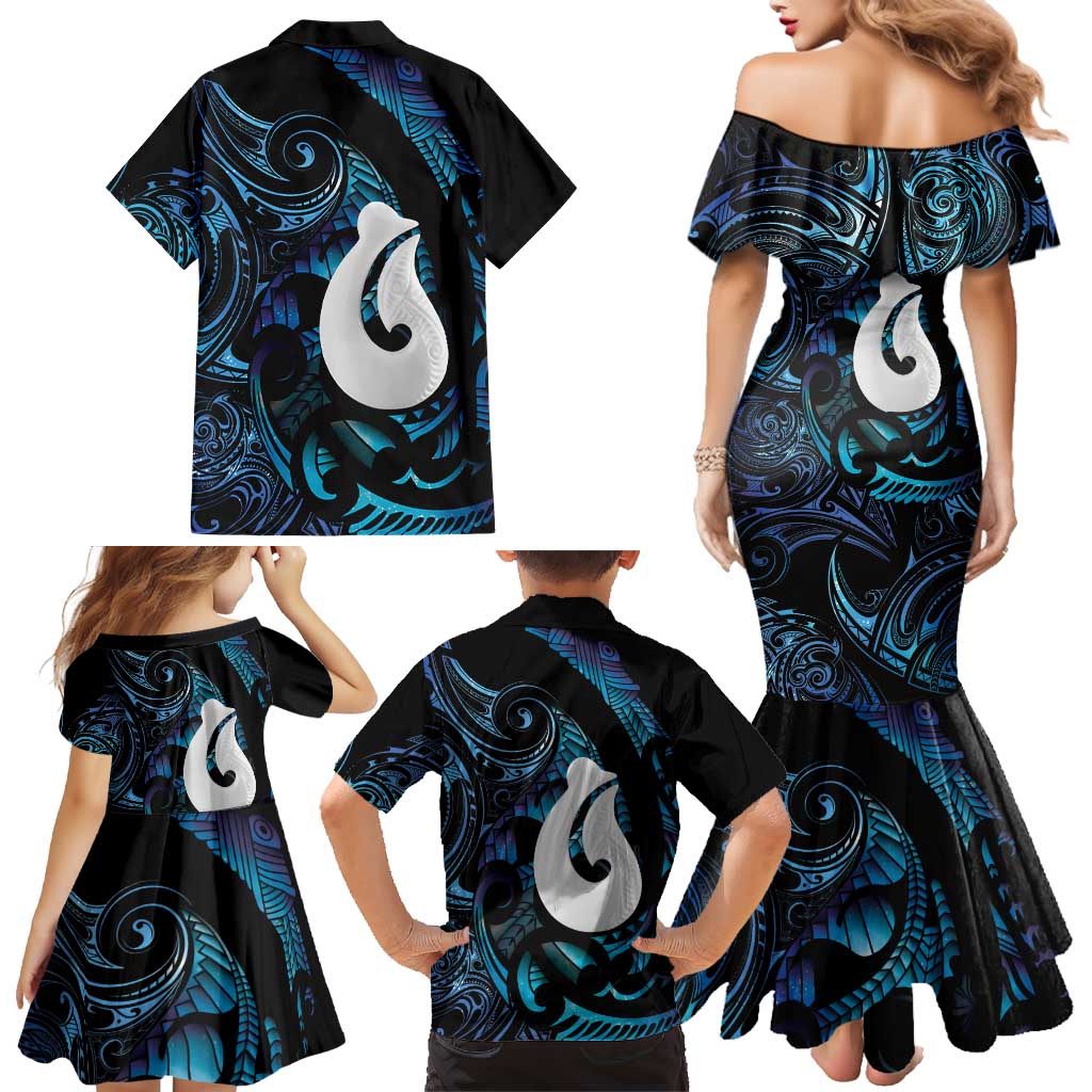 Hei Matau New Zealand Matariki Family Matching Mermaid Dress and Hawaiian Shirt NZ Fish Hook Maori Art