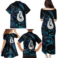 Hei Matau New Zealand Matariki Family Matching Puletasi and Hawaiian Shirt NZ Fish Hook Maori Art