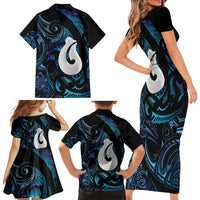 Hei Matau New Zealand Matariki Family Matching Short Sleeve Bodycon Dress and Hawaiian Shirt NZ Fish Hook Maori Art