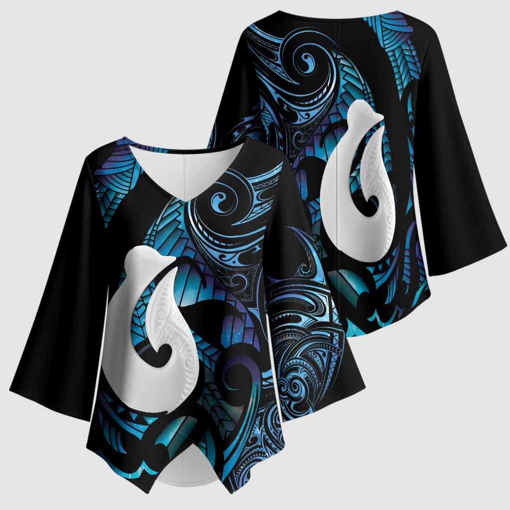 Hei Matau New Zealand Matariki Kimono Sleeve Blouse NZ Fish Hook Maori Art