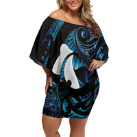 Hei Matau New Zealand Matariki Off Shoulder Short Dress NZ Fish Hook Maori Art LT14 Women Purple - Polynesian Pride