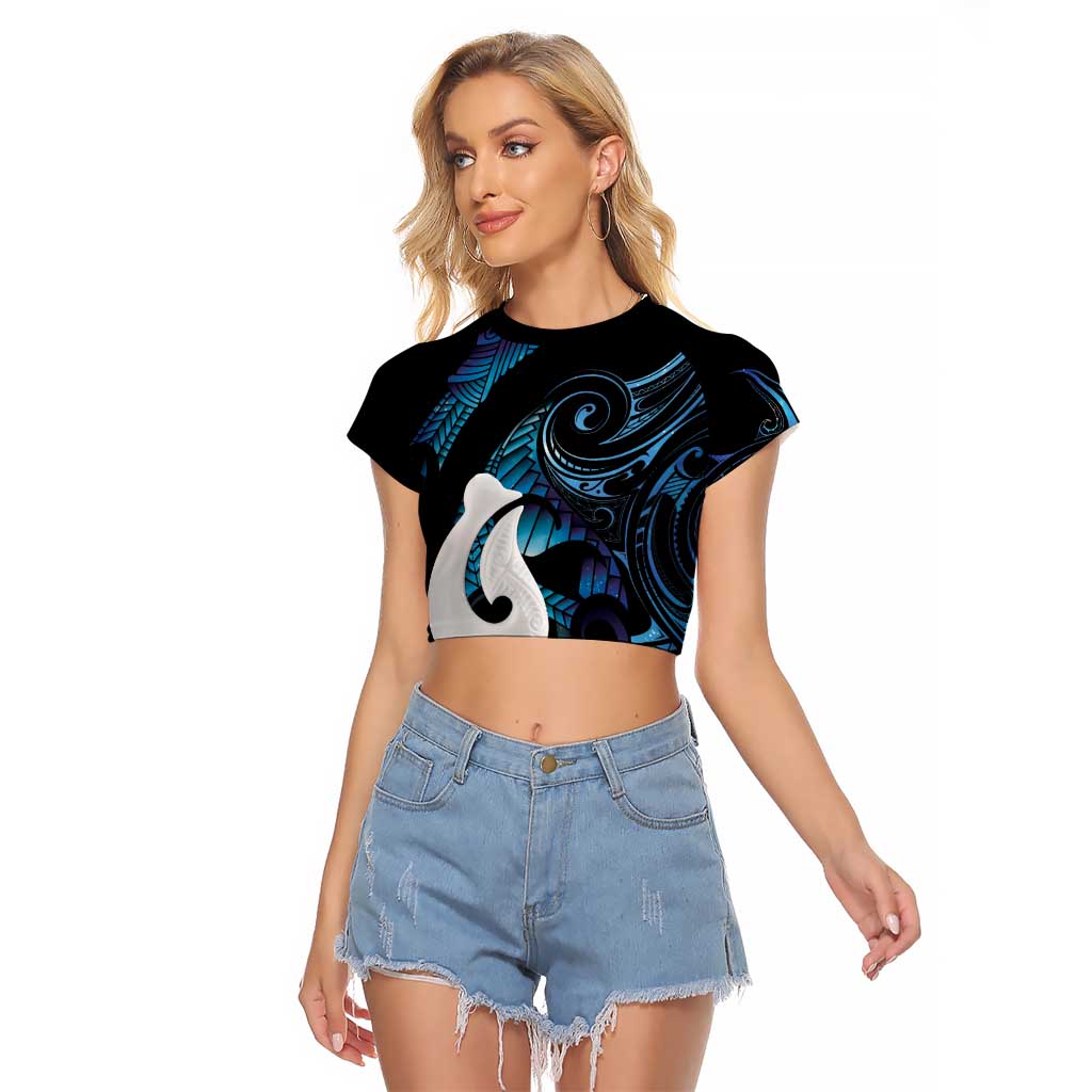 Hei Matau New Zealand Matariki Raglan Cropped T Shirt NZ Fish Hook Maori Art LT14 Female Purple - Polynesian Pride