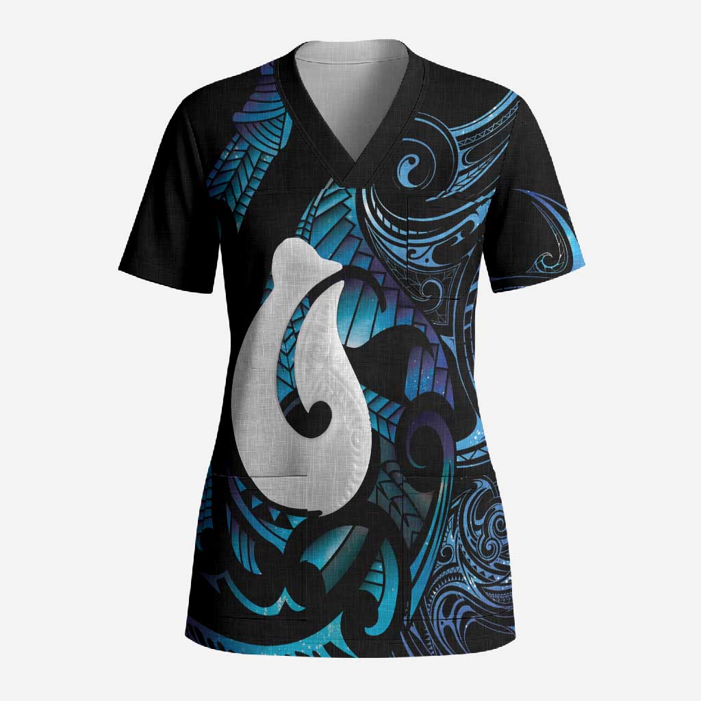 Hei Matau New Zealand Matariki Scrub Top NZ Fish Hook Maori Art LT14 Adult Purple - Polynesian Pride