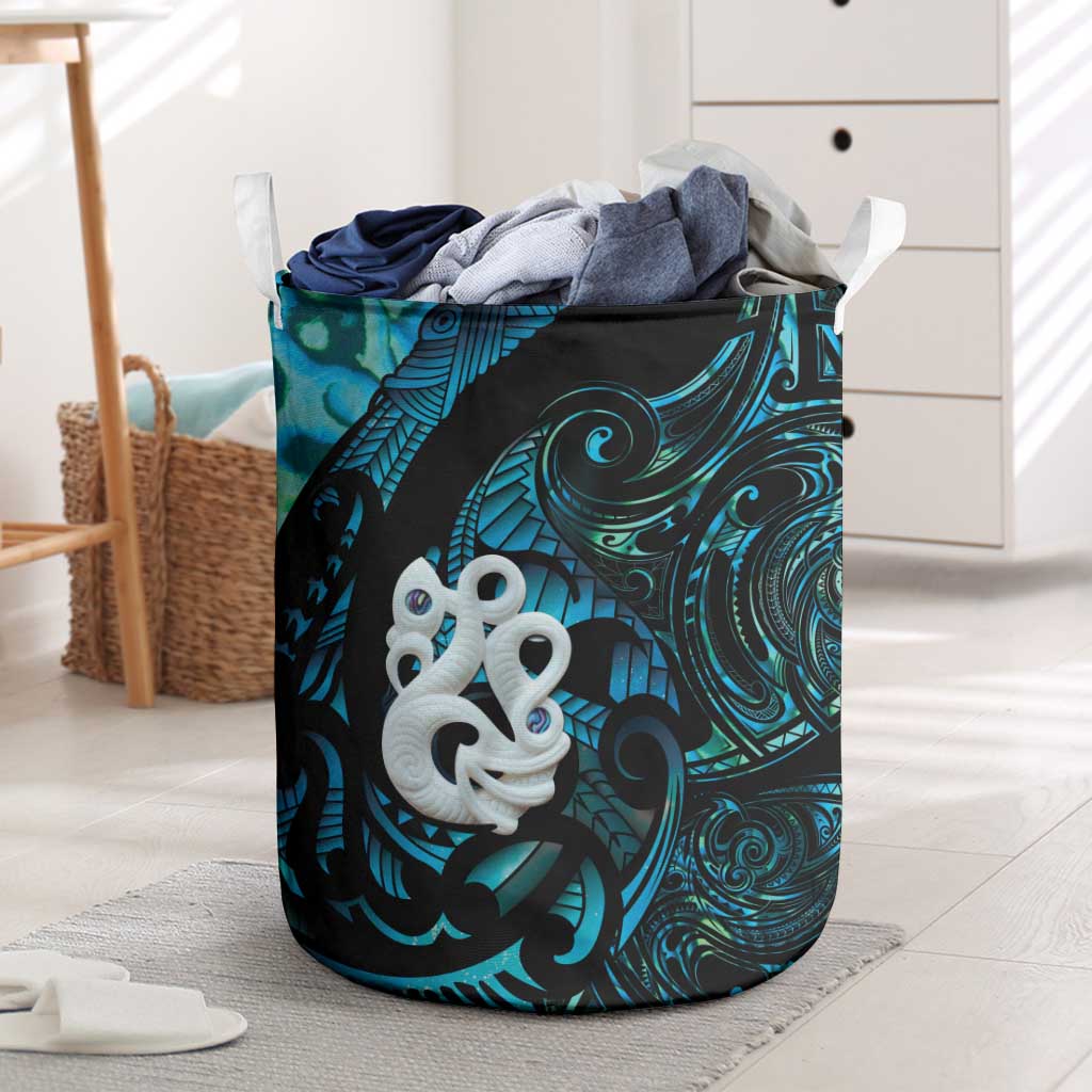 Manaia New Zealand Matariki Laundry Basket NZ Paua Shell Maori Art LT14 Turquoise - Polynesian Pride
