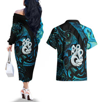 Manaia New Zealand Matariki Couples Matching Off The Shoulder Long Sleeve Dress and Hawaiian Shirt NZ Paua Shell Maori Art LT14 - Polynesian Pride