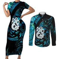 Manaia New Zealand Matariki Couples Matching Short Sleeve Bodycon Dress and Long Sleeve Button Shirt NZ Paua Shell Maori Art