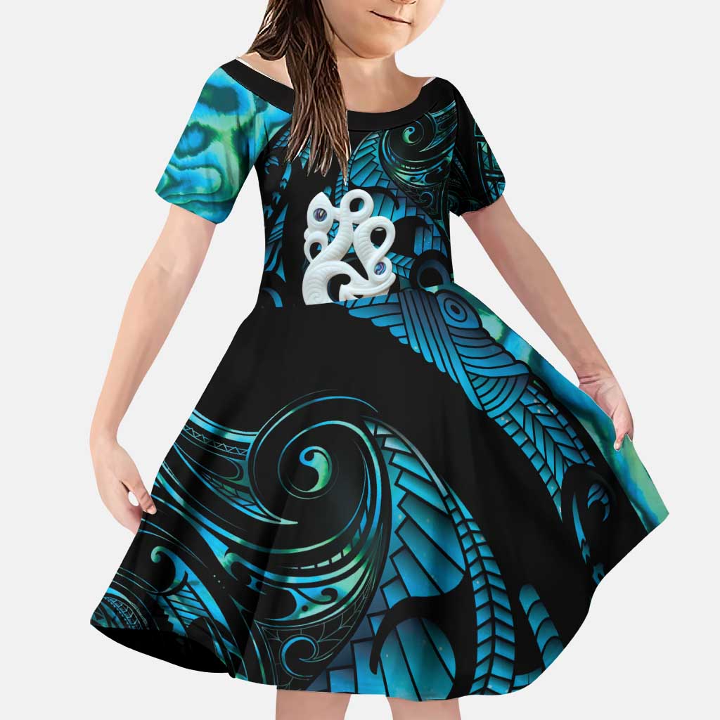 Manaia New Zealand Matariki Family Matching Off Shoulder Maxi Dress and Hawaiian Shirt NZ Paua Shell Maori Art