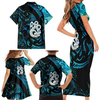 Manaia New Zealand Matariki Family Matching Short Sleeve Bodycon Dress and Hawaiian Shirt NZ Paua Shell Maori Art