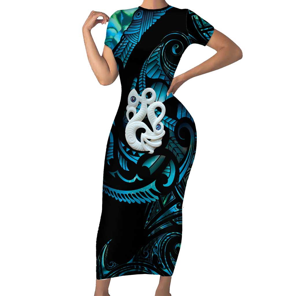 Manaia New Zealand Matariki Family Matching Short Sleeve Bodycon Dress and Hawaiian Shirt NZ Paua Shell Maori Art