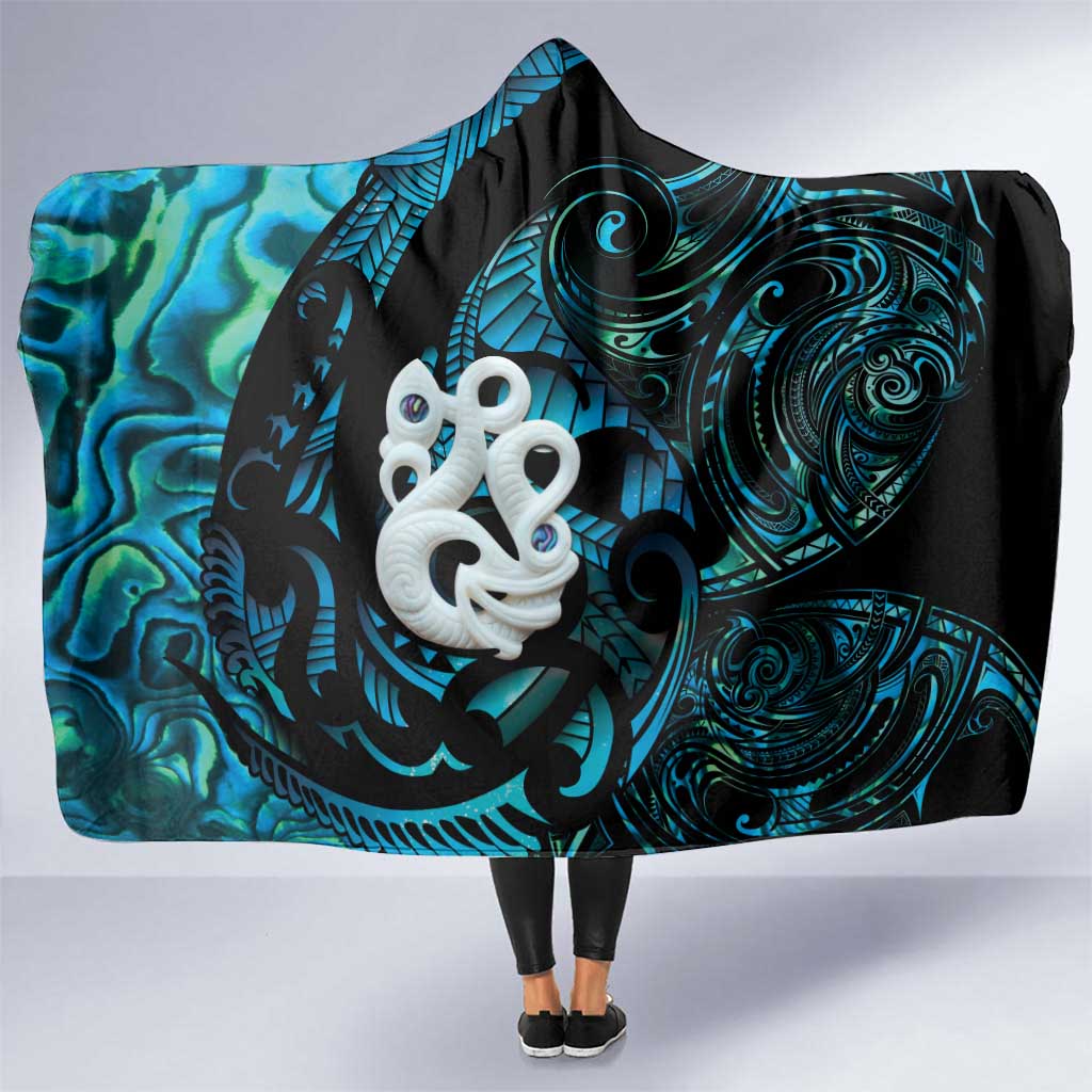 Manaia New Zealand Matariki Hooded Blanket NZ Paua Shell Maori Art LT14 One Size Turquoise - Polynesian Pride