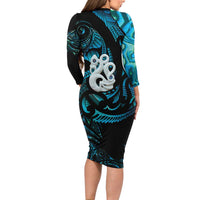 Manaia New Zealand Matariki Long Sleeve Bodycon Dress NZ Paua Shell Maori Art LT14 - Polynesian Pride