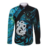 Manaia New Zealand Matariki Long Sleeve Button Shirt NZ Paua Shell Maori Art