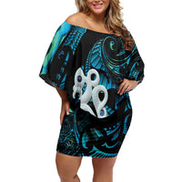 Manaia New Zealand Matariki Off Shoulder Short Dress NZ Paua Shell Maori Art LT14 Women Turquoise - Polynesian Pride