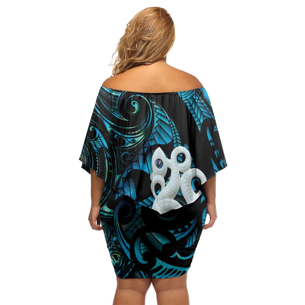 Manaia New Zealand Matariki Off Shoulder Short Dress NZ Paua Shell Maori Art LT14 - Polynesian Pride