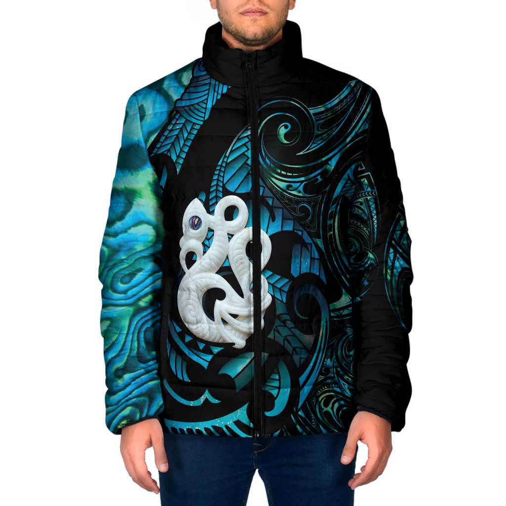 Manaia New Zealand Matariki Padded Jacket NZ Paua Shell Maori Art
